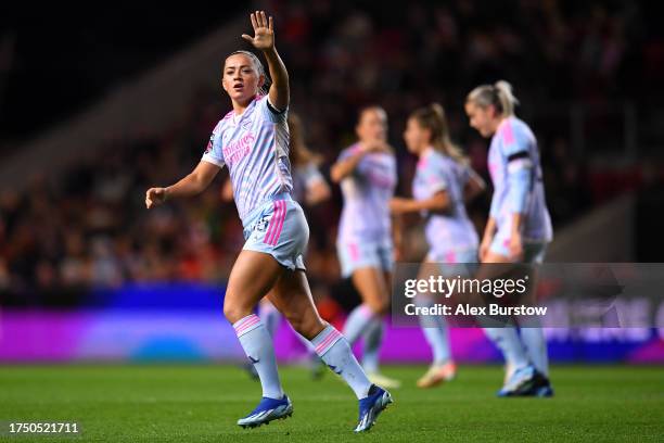 Katie McCabe of Arsenal celebrates after scoring the team's first goal during the Barclays Women´s Super League match between Bristol City and...