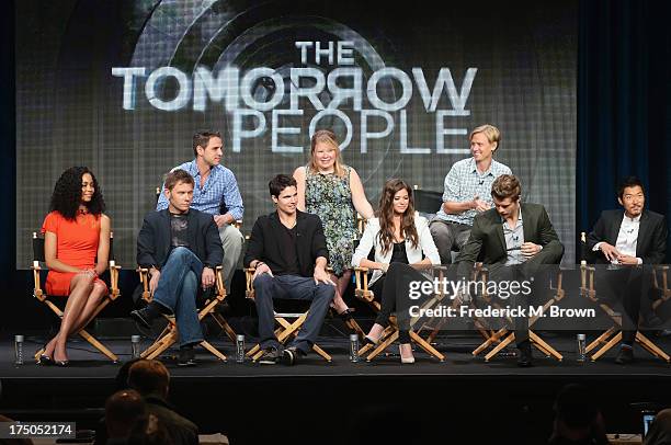 Actors Madeleine Mantock, Mark Pellegrino, Robbie Amell, Peyton List, Luke Mitchell and Aaron Yoo, executive producers Greg Berlanti, Julie Plec and...