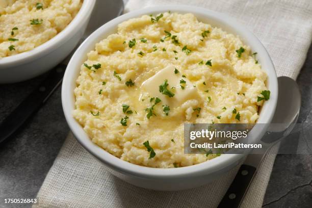 creamy parmesan polenta - mashed potatoes stock pictures, royalty-free photos & images