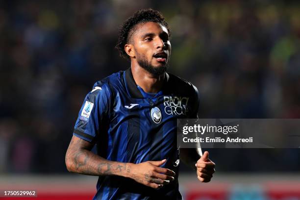 Ederson of Atalanta BC celebrates after scoring the team's second goal during the Serie A TIM match between Atalanta BC and Genoa CFC at Gewiss...