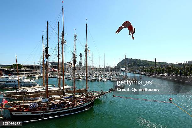 Stephanie De Lima of Canada competes during the Women's 20m High Diving on day eleven of the 15th FINA World Championships at Moll de la Fusta on...