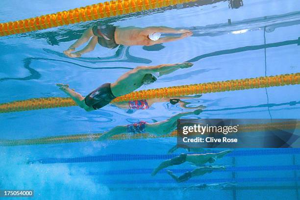 Tyler Clary and Tom Luchsinger of the USA compete during the Swimming Men's 200m Butterfly Semifinal on day eleven of the 15th FINA World...