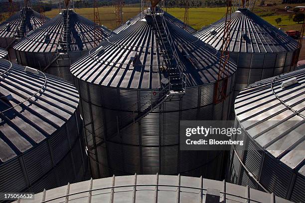 Silos stand at the Japy grain house and silo complex belonging to the Cooxupe coffee cooperative in the Minas Gerais state in Brazil, on Friday, July...