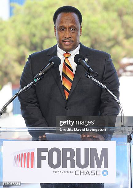 Inglewood mayor James T. Butts, Jr. Attends the Madison Square Garden Company announcing the revitalization of The Forum and marks its expansion to...