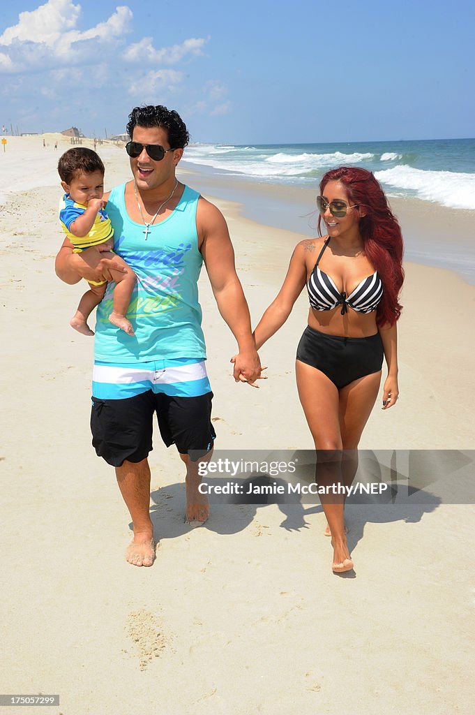 Nicole "Snooki" Polizzi And Jionni LaValle Enjoy A Day At The Beach With Their Son Lorenzo Dominic LaValle