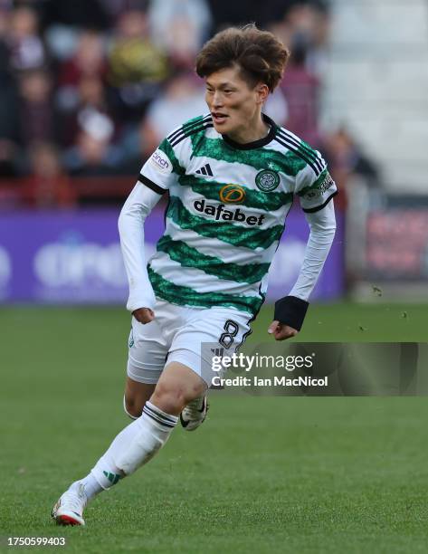 Kyogo Furuhashi of Celtic is seen during the Cinch Scottish Premiership match between Heart of Midlothian and Celtic FC at Tynecastle Park on October...