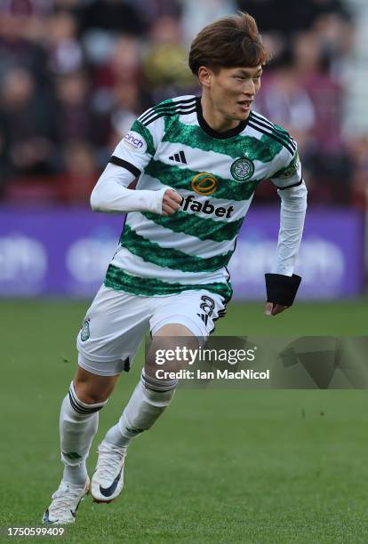 Kyogo Furuhashi of Celtic is seen during the Cinch Scottish Premiership match between Heart of Midlothian and Celtic FC at Tynecastle Park on October...