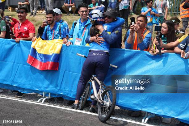 Mariana Pajon of Team Colombia celebrates after winning gold medal in Women's BMX Racing at Parque Peñalolen on Day 2 of Santiago 2023 Pan Am Games...