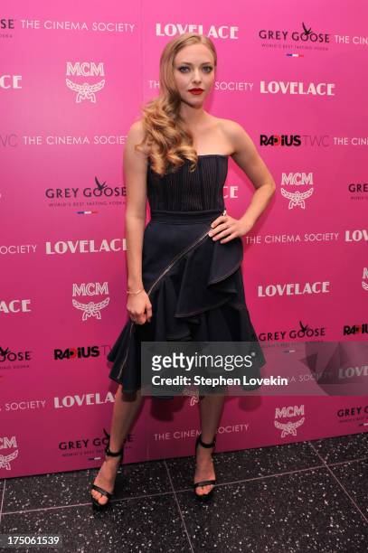 Actress Amanda Seyfried attends The Cinema Society and MCM with Grey Goose screening of Radius TWC's "Lovelace" at MoMA on July 30, 2013 in New York...