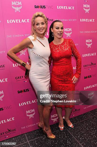 Actresses Sharon Stone and Debi Mazar attend The Cinema Society and MCM with Grey Goose screening of Radius TWC's "Lovelace" at MoMA on July 30, 2013...