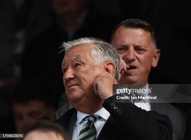 Peter Lawwell is seen during the Cinch Scottish Premiership match between Heart of Midlothian and Celtic FC at Tynecastle Park on October 22, 2023 in...