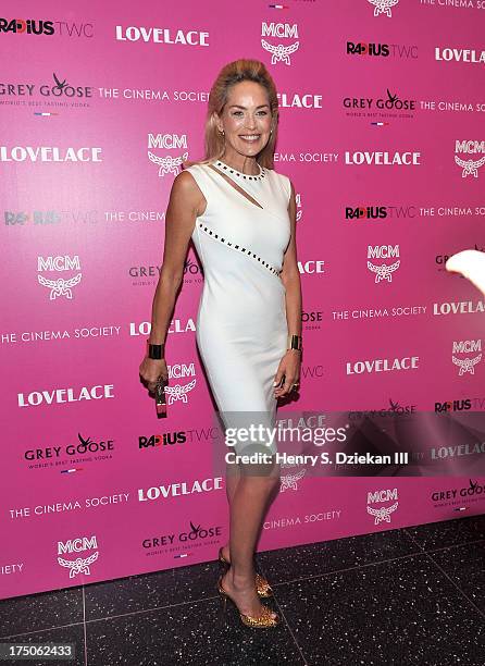 Actress Sharon Stone attends The Cinema Society and MCM with Grey Goose screening of Radius TWC's "Lovelace" at Museum of Modern Art on July 30, 2013...