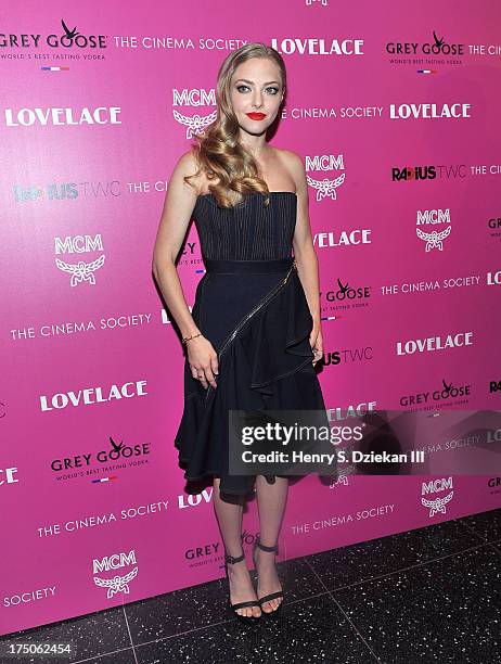 Actress Amanda Seyfried attends The Cinema Society and MCM with Grey Goose screening of Radius TWC's "Lovelace" at Museum of Modern Art on July 30,...