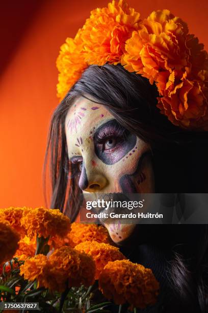 mujer pintada de catrina - catrina fotografías e imágenes de stock