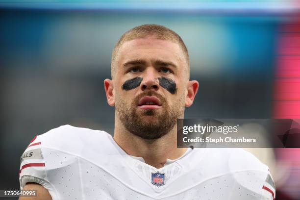 Zach Ertz of the Arizona Cardinals looks on during warmups before the game against the Seattle Seahawks at Lumen Field on October 22, 2023 in...