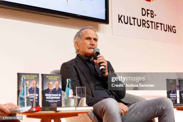 Wolfgang Overath speaks on the podium at the DFB 'Kulturstadion' at Frankfurt Book Fair on October 22, 2023 in Frankfurt am Main, Germany.