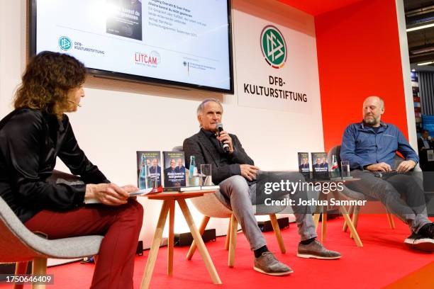 Wolfgang Overath speaks on the podium at the DFB 'Kulturstadion' at Frankfurt Book Fair on October 22, 2023 in Frankfurt am Main, Germany.