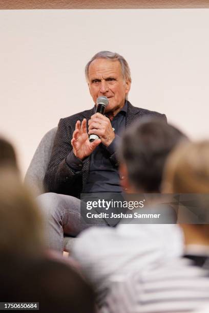 Wolfgang Overath speaks on the podium at the DFB 'Kulturstadion' at Frankfurt Book Fair on October 22, 2023 in Frankfurt am Main, Germany.