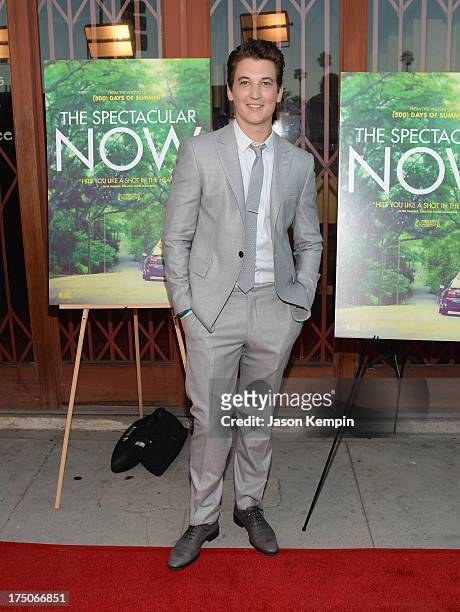 Actor Miles Teller attends the screening of A24's "The Spectacular Now" at the Vista Theatre on July 30, 2013 in Los Angeles, California.