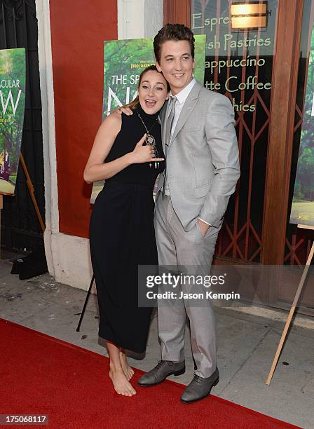 Actress Shailene Woodley and actor Miles Teller attend the screening of A24's "The Spectacular Now" at the Vista Theatre on July 30, 2013 in Los...