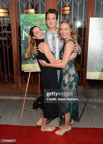 Actors Shailene Woodley, Miles Teller and Brie Larson attend the screening of A24's "The Spectacular Now" at the Vista Theatre on July 30, 2013 in...