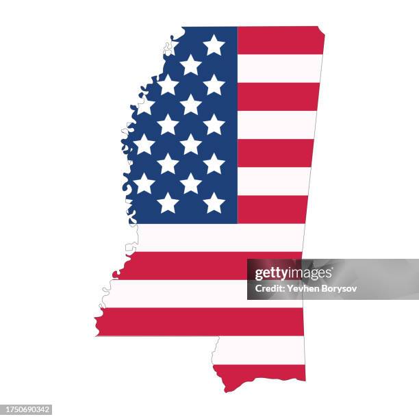 mississippi state map with usa flag and borders - mississippi v mississippi state stock pictures, royalty-free photos & images