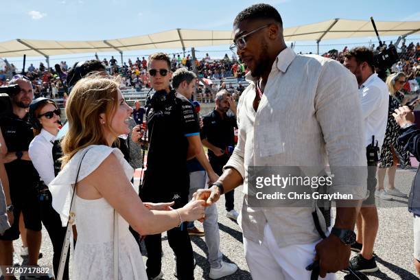 Anthony Joshua looks on, on the grid prior to the F1 Grand Prix of United States at Circuit of The Americas on October 22, 2023 in Austin, Texas.