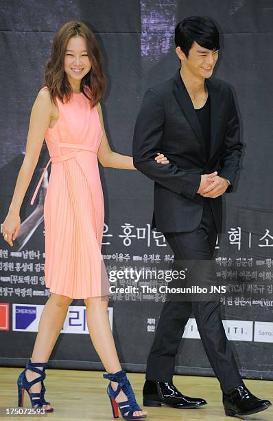 Kong Hyo-Jin and Seo In-Guk attend the SBS Drama 'The Master's Sun' press conference at SBS Building on July 26, 2013 in Seoul, South Korea.