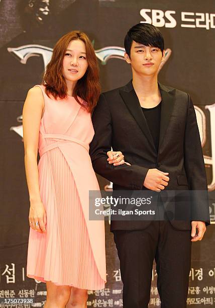 Kong Hyo-Jin and Seo In-Guk attend the SBS Drama 'The Master's Sun' press conference at SBS Building on July 26, 2013 in Seoul, South Korea.