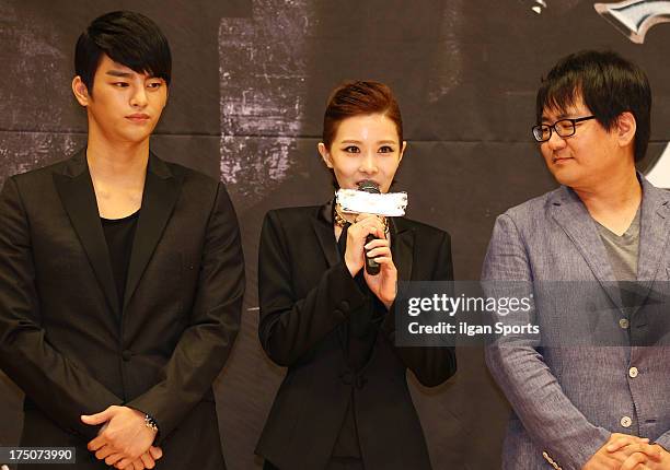 Seo In-Guk, Kim Yoo-Ri and director Jin Hyuk attend the SBS Drama 'The Master's Sun' press conference at SBS Building on July 26, 2013 in Seoul,...