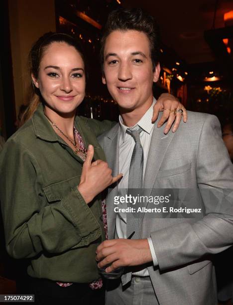 Actors Shailene Woodley and Miles Teller attend the after party for a screening of A24's "The Spectacular Now" on July 30, 2013 in Los Angeles,...