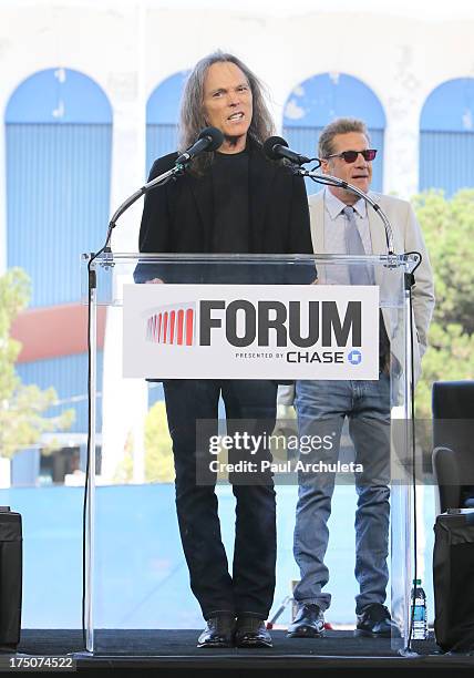 Timothy B. Schmit of rock band the Eagles attends the Madison Square Garden company announcement of the revitalization of the Forum at The Forum on...