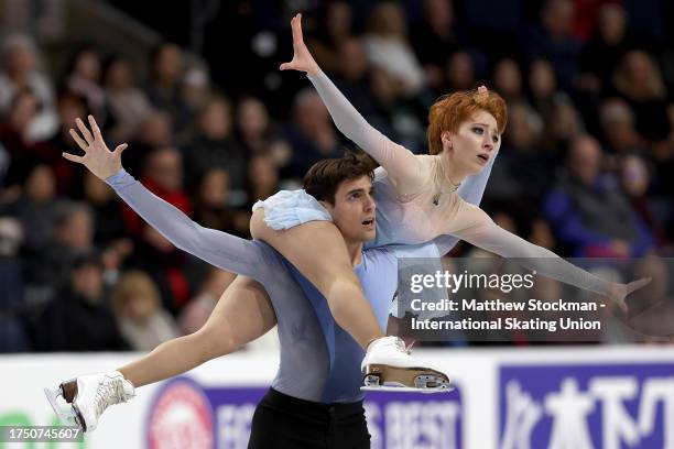 Evgeniia Lopareva and Geoffrey Brissaud of France skate in the Ice Dance Free Dance during the ISU Grand Prix of Figure Skating - Skate America at...