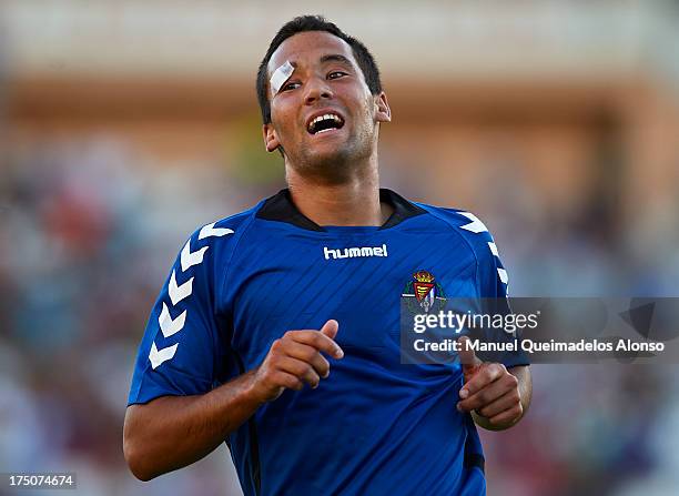 Quique Gonzalez of Valladolid reacts during a friendly match between Abacete and Real Valladolid at Estadio Carlos Belmonte on July 30, 2013 in...