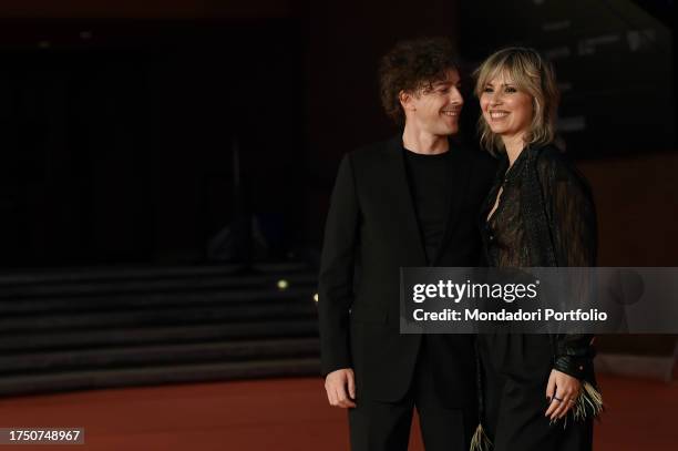 Italian actor Michele Riondino and his wife Eva Nestori at Rome Film Fest 2023. Palazzina Laf Red carpet. Rome , October 21st, 2023