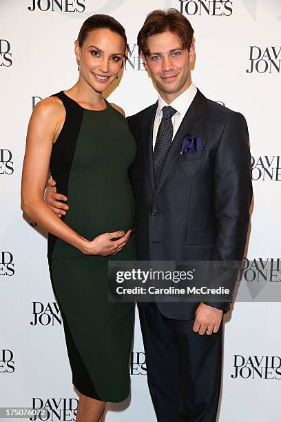 Rachael Finch and Michael Miziner arrive at the David Jones Spring/Summer 2013 Collection Launch at David Jones Elizabeth Street on July 31, 2013 in...