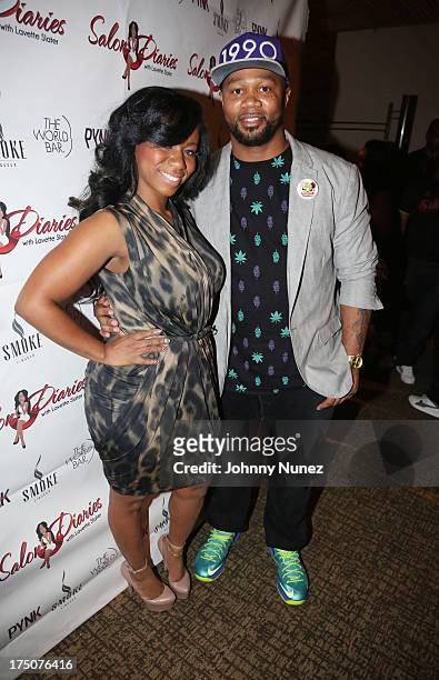 Hairstylist Lavette Slater and Xilla Valentine attend the Salon Diaries Launch at Trump World Bar on July 30, 2013 in New York City.
