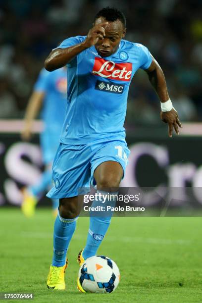 Juan Zuniga of SSC Napoli in action during the pre-season friendly match between SSC Napoli and Galatasaray at Stadio San Paolo on July 29, 2013 in...
