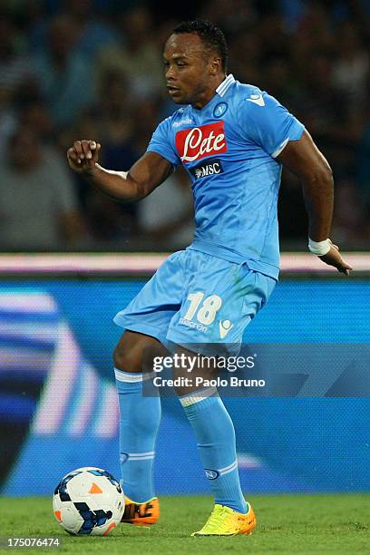 Juan Zuniga of SSC Napoli in action during the pre-season friendly match between SSC Napoli and Galatasaray at Stadio San Paolo on July 29, 2013 in...