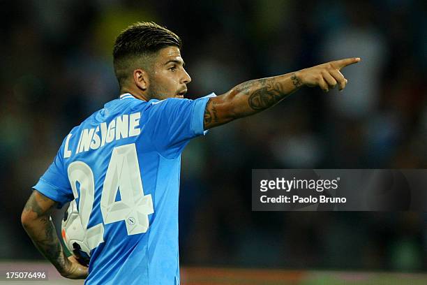 Lorenzo Insigne of SSC Napoli gestures during the pre-season friendly match between SSC Napoli and Galatasaray at Stadio San Paolo on July 29, 2013...