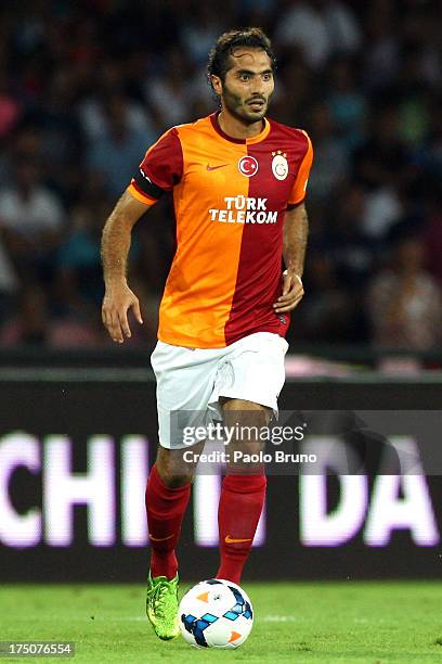 Hamit Altintop of Galatasaray in action during the pre-season friendly match between SSC Napoli and Galatasaray at Stadio San Paolo on July 29, 2013...