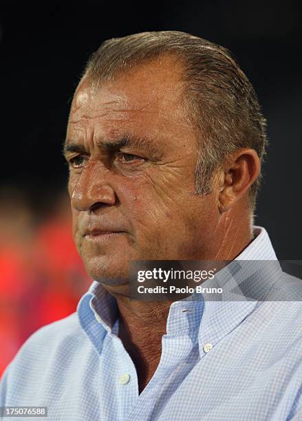 Galatasaray head coach Fatih Terim looks on during the pre-season friendly match between SSC Napoli and Galatasaray at Stadio San Paolo on July 29,...