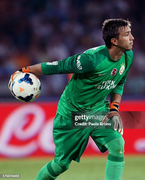 Fernando Muslera of Galatasaray in action during the pre-season friendly match between SSC Napoli and Galatasaray at Stadio San Paolo on July 29,...