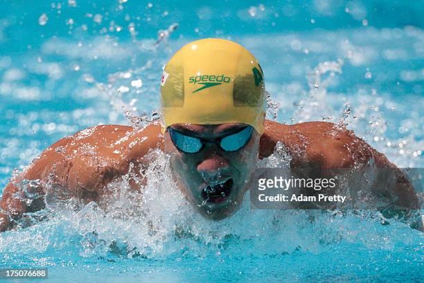 Kenneth To of Australia competes during the Swimming Men's 200m Medley preliminaries heat three on day twelve of the 15th FINA World Championships at...