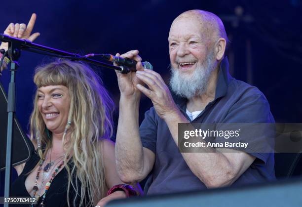 Festival founder Michael Eavis performs with his band on the Park Stage on Day 2 of the Glastonbury Festival 2023 held at Worthy Farm, Pilton on June...