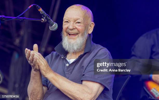 Festival founder Michael Eavis performs with his band on the Park Stage on Day 2 of the Glastonbury Festival 2023 held at Worthy Farm, Pilton on June...