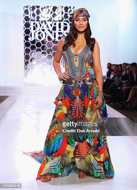 Jessica Gomes showcases designs by Camilla at the David Jones Spring/Summer 2013 Collection Launch at David Jones Elizabeth Street on July 31, 2013...