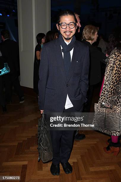 Designer Akira Isogawa arrives at the David Jones Spring/Summer 2013 Collection Launch at David Jones Elizabeth Street on July 31, 2013 in Sydney,...