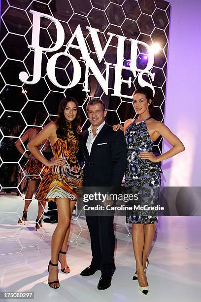 Jessica Gomes, CEO David Jones Paul Zahra and Megan Gale pose after the David Jones Spring/Summer 2013 Collection Launch at David Jones Elizabeth...