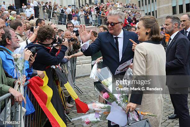 Prince Laurent and Princess Claire of Belgium attend a Mass for the 20th anniversary of King Baudouin's death at Cathedrale des...